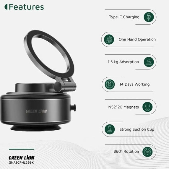 هولدر گوشی موبایل خودرو گرین لاین مدل GX-29 مجهز به مکش خودکار