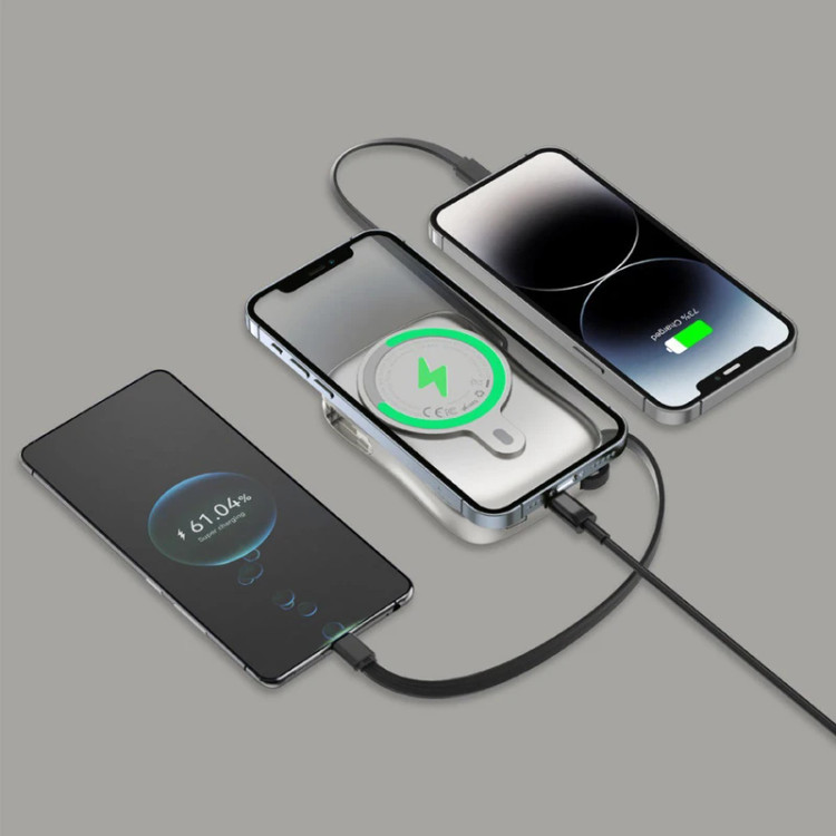 پاوربانک بیسیم گرین لاین مدل MAGPULSE با ظرفیت ۱۰۰۰۰ میلیآمپر ساعت و شارژ سریع PD30W