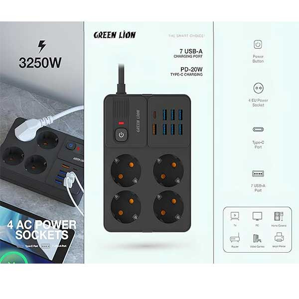 مدارکش-برق-7-usb-گرین-لاین