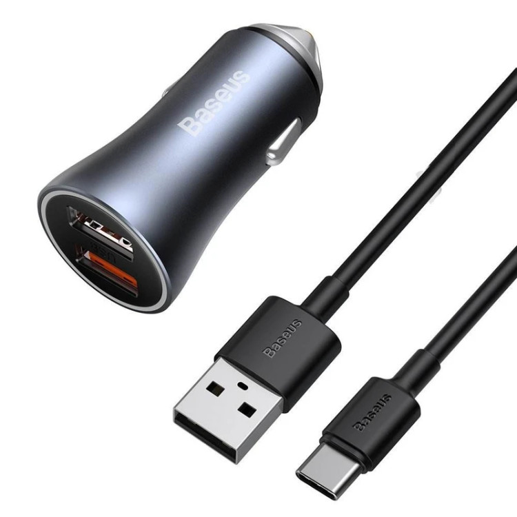 شارژر فندکی خودرو باسئوس مدل Golden Contactor Pro (۴۰ وات) همراه با کابل USB-C