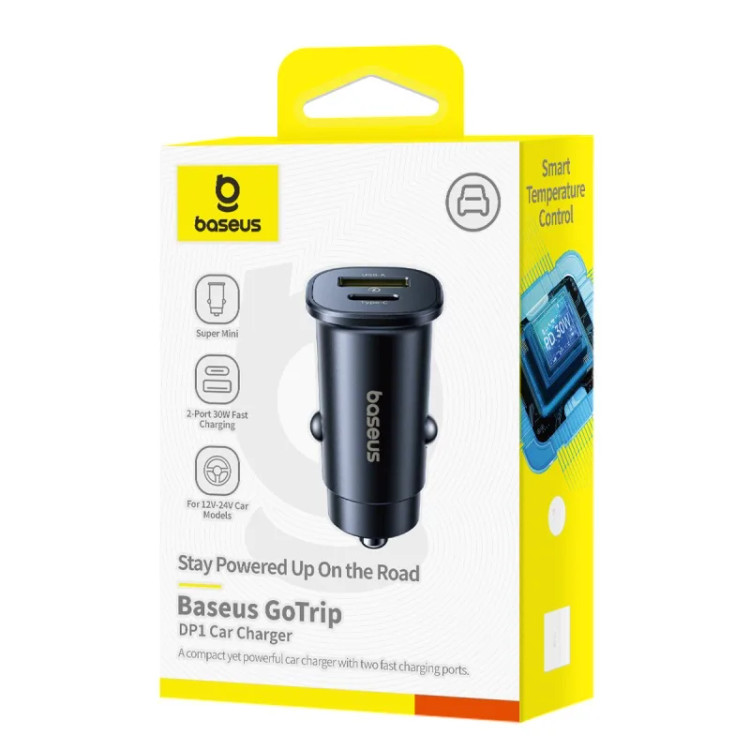 شارژر فندکی خودرو باسئوس سری GoTrip مدل DP1 (۳۰ وات، USB-A + USB-C)
