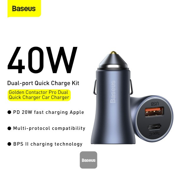 شارژر فندکی خودرو باسئوس مدل Golden Contactor Pro کد CCJD-0G (۴۰ وات، USB-A + USB-C)