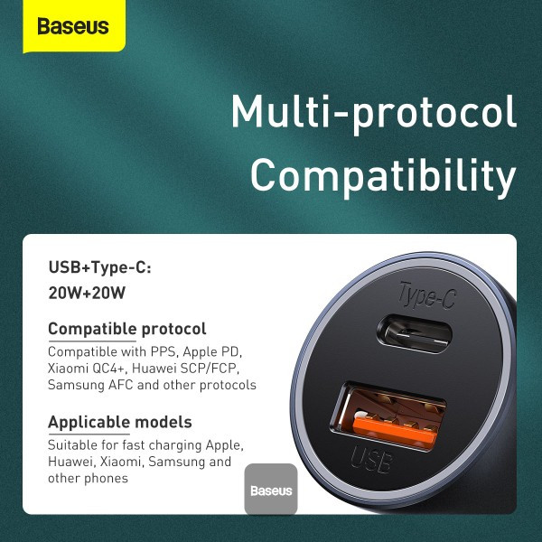 شارژر فندکی خودرو باسئوس مدل Golden Contactor Pro کد CCJD-0G (۴۰ وات، USB-A + USB-C)